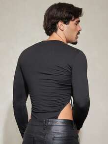 FeverCity Mono ajustado con pliegues para hombre, versátil para uso diario - Negro - Ver 2