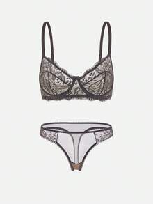 Bella Beso 3pcs/Set Conjunto de sujetador cómodo sin aros con copa fina de encaje para mujer, unicolor para verano para verano - Multicolor - Ver 14