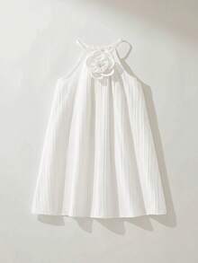 Maija Kids Maija Kids 1件兒童/少女優雅度假休閒寬鬆黃色花卉裝飾細肩帶長洋裝，適合日常穿著、聚會、外出、度假、春夏季 - 白色 - 查看 2