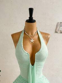Soleia Women's Elegant Lace Backless Halter Neck Fitted Mini Dress, Summer - Green - View 4