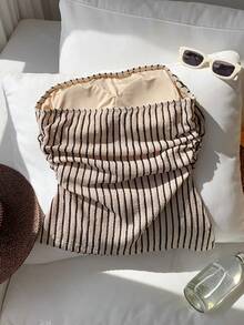 Comfortcana Áo quây độn ngực kẻ sọc vân nổi nữ mới Xuân/Hè 2026 - Màu Khaki - Xem 2