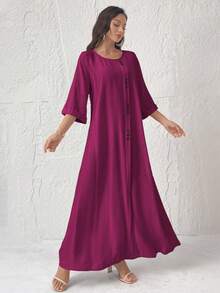 Al Najma Women's Casual Solid Color Arabic Style Dress - Hot Pink - View 3