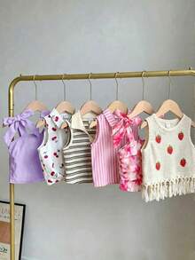 SHEIN 【随机6件，送1件】惊喜盒！！！！30%概率随机获得2件休闲背心、柔软夏季上衣、衬衫、夏季服装、短裤、背心、吊带背心、抹胸、束身衣、内衣、白色上衣、度假可爱上衣、少女无袖柔软上衣、夏季上衣、夏季短裤、背心。 - 紫色 - 查看 2
