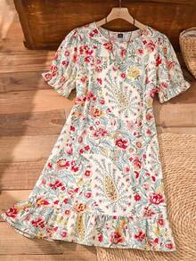 Rusticease Plus Size Floral Print Casual Traditional Eleganza Vacation Dress Summer Spring Clothing Country Style For Women White - Multicolor - View 7