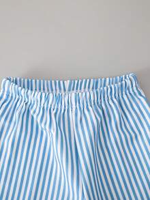 SHEIN 2件套女童针织条纹圆领休闲T恤和梭织条纹裤套装 - 彩色 - 查看 8