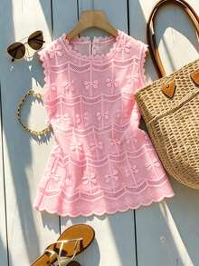 GlowEve Women's Vacation Embroidered Decor Hollow-Out Fashion Blouse - Pink - View 4