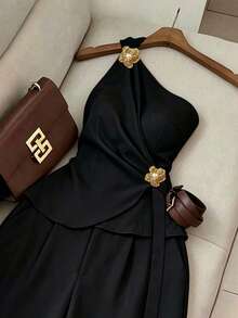 Selianne 2 pièces/Set Top sans manches asymétrique et jupe assortie pour femmes - Noir - Voir 5