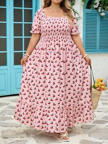 SHEIN CURVE+ Curve 尺码 US22 音乐节、海滨度假、波西米亚浪漫碎花连衣裙，适合海滩度假、毕业季、波西米亚风假日、沙滩裙、度假装扮 - 彩色 - 查看 10