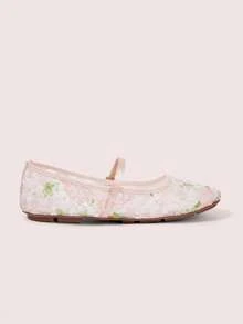 CUCCOO DOLLMOD Women's Shoes, Cute Round Toe, Pink Flower Embroidered Mesh Upper, Metal Buckle Strap Flats, Mary Jane - Lilac - Powder - View 4