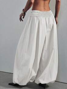 Hauture Women's Low Rise Shirred Waist Pull On Balloon Pant Sexy Office Wear - White - View 6