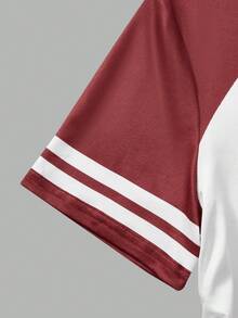 Sparklyn Teen Girl American Retro Sports Style Colorblock Number Print Raglan Sleeve T-Shirt And Pants 2pcs Set - Red - View 4