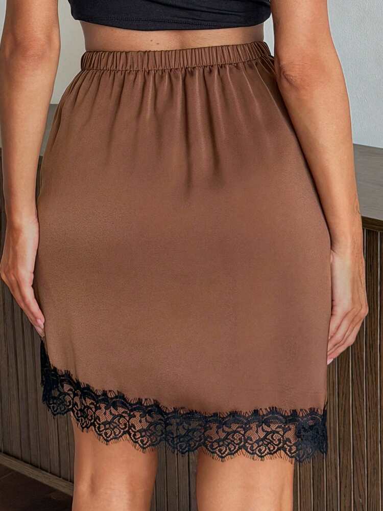 Elegant Contrast Color Lace Patchwork Women Sleepwear Skirt