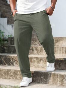 Manfinity Homme Pantalones casuales de uso diario de unicolor para hombres de talla grande - Verde - Ver 5