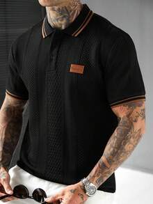 SLATEMANN 男士休閒百搭日常穿著短袖 Polo 衫，正式款 - 黑色 - 查看 4