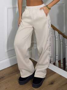 Ronhire Casual Loose Letter Embroidery Khaki Women Sweatpants,Summer/Spring Clothes Women - Apricot - View 6