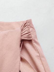 GlowEve Women's Elegant Commuter Solid Color Shirt & Skirt 2 Pieces Set - Dusty Pink - View 6