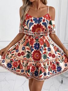 SHEIN Clasi Váy mini nữ in toàn thân, gấu bèo nhún, phong cách thường ngày đi du lịch - Nhiều màu - Xem 4