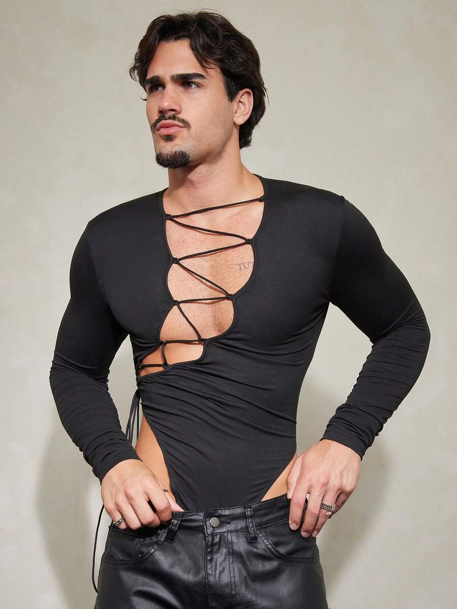 FeverCity Mono ajustado con pliegues para hombre, versátil para uso diario - Negro - Ver 1