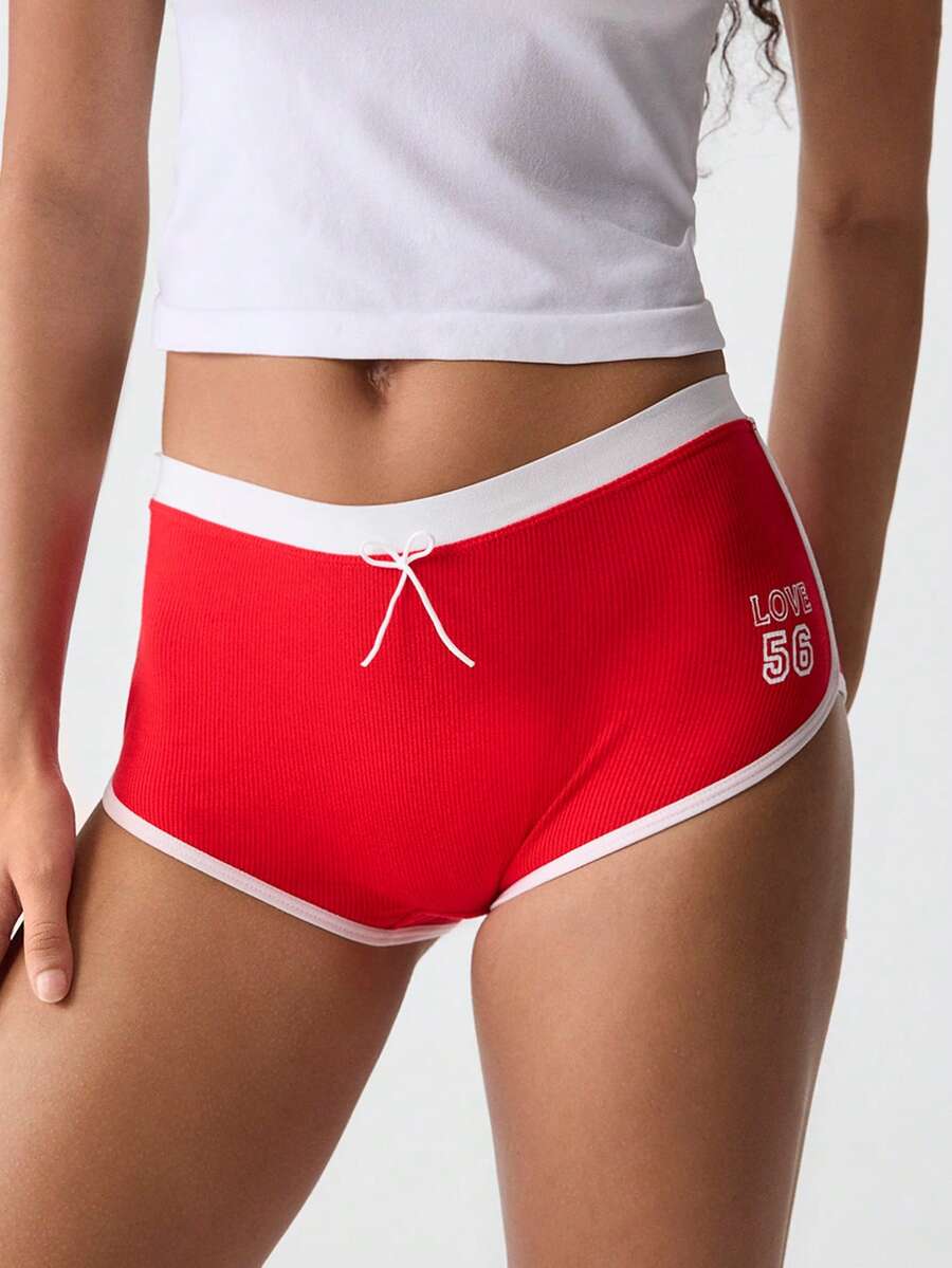 Loungeista Women's Casual Simple Style Knit Boyshort Panties - Red - View 1