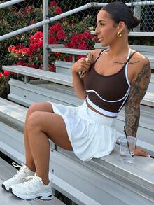 SAYEHFBABY Casual Sporty Tank Top, Simple & Fashionable, Everyday Workout Top Brown Gym Top Sports - Brown - View 6