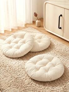 1PC Beige Canvas Regenerated Cellulose Thick Cushion, Circular Cushion, Seat Cushion, Chair Cushion - Beige - View 4