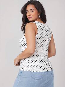 SHEIN BASICS 大尺碼夏季休閒波點印花背心上衣 - 黑與白 - 查看 8