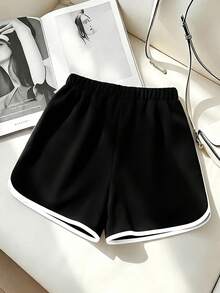 GlowEve CURVE Plus Size Casual Elegant Versatile Color Block Shorts For Women Beach Vacation Black And White Summer - Black and White - View 2