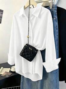 GlowEve CURVE Plus Size Casual Versatile Solid Color Shirt - White - View 1