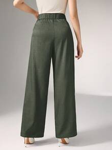 Heiryn Pleated High Waist Elegant Commuter Wide Leg Pants In Fall/Winter - Army Green - View 5