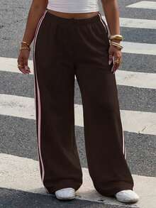 Muchica Pantalones casuales versátiles de uso diario con parches de colores para mujer de talla grande - Marrón - Ver 5