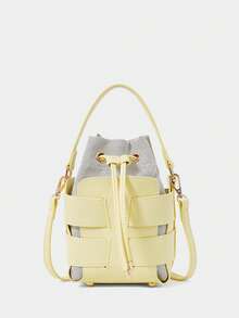 SHECARRY Women's Fashion Two-In-One Handbag, Fresh Light Yellow Messenger Bucket Bag, Exquisite And Simple Hollow Craftsmanship, Suitable For Commuting, Daily Life, Shopping, Vacation, Travel, Matching - Light yellow. - View 5