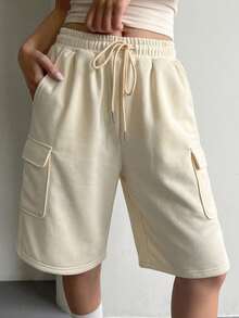 DAZY Women's Casual Versatile Solid Color Elastic Drawstring Cargo Shorts - Yellow - View 5