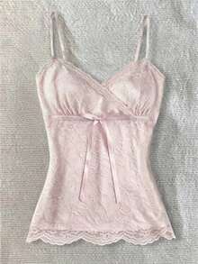 IslaSuriya Cherry Blossom Pink Lace Bow Tie Waist Camisole - Pink - View 1