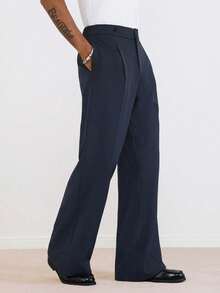 TOKVUE Celana Panjang Pria Hitam Model Lurus Mengembang, Model Formal - Navy Blue - View 5