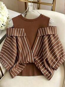 GlowEve Striped 2 In 1 Shirt Vacation Outfits For Women - Brown - View 2