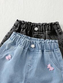 Cozy Pixies Baby Girl Bow Decor Elastic Waist Denim Shorts, Versatile & Comfortable - Multicolor - View 5