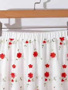 GlowEve CURVE Chân váy lưới thêu hoa phong cách kỳ ảo cho nữ size lớn, mặc đi du lịch, tiệc sinh nhật, trà chiều, mùa xuân hè thu - Đỏ và trắng - Xem 5