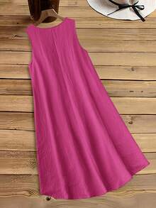 Rusticease Plus Size Sleeveless Solid Color Dress, Summer Vacation Pink Casual - Hot Pink - View 2
