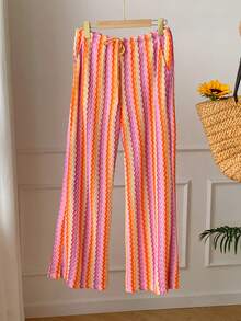 Comfortcana Women's Summer Knit Striped Pants - Red Orange - View 8