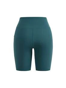 SHEIN Cheerettes Solid Color High Waist Seamless Sports Shorts - Green - View 7