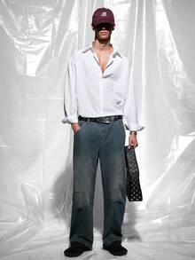 IRON GLYPH Jeans diarios simples de unicolor para hombres - Azul lavado medio - Ver 3