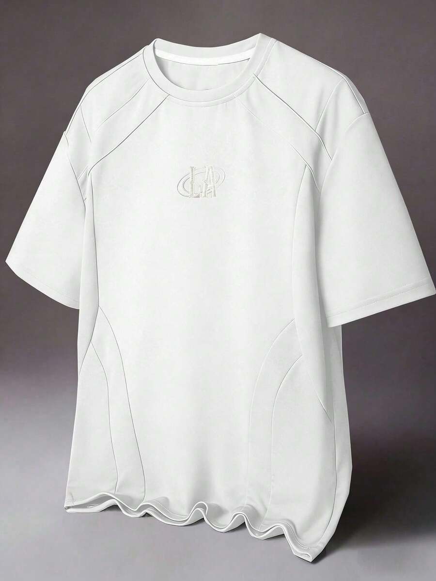 STYNVO 男士字母刺繡圓領休閒寬鬆短袖T恤 - 白色 - 查看 1