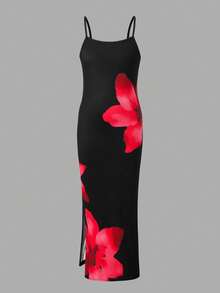 Summer Girls' Sleeveless Maxi Dress, Colorful Fruit Print With Playful Vibe, Fitted Silhouette With Side Slit Hem, Perfect For Outings And Photo Shoots! - Black - View 3