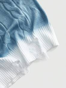 ROMWE MEN Men's Ombre Crew Neck Short Sleeve Casual Distressed Knit Top - Blue - View 5