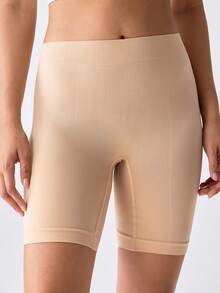 Loungeista Mid-High Waisted Seamless Tummy Control Shorts For Women, Knee Length, Anti-Chafing Cycling Shorts - Apricot - View 5