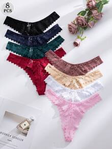 Snug Zone 8件套多色浪漫性感蕾丝女士丁字裤和T型背内裤，舒适 - 彩色 - 查看 3