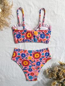 Swim Vcay 女款熱帶印花兩件式比基尼套裝，休閒度假風 - 彩色 - 查看 3