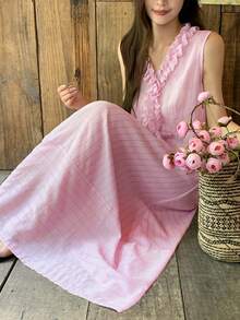 DAZY Women's Soft Pink Sleeveless Pleated Ruffle Hem Loose Skirt Casual Elegant Summer 2 Pieces Set Vacation School - Pink - View 5