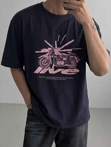 DAZY 海軍藍男士夏季字母印花圖案T恤 - 藏蓝色 - 查看 6