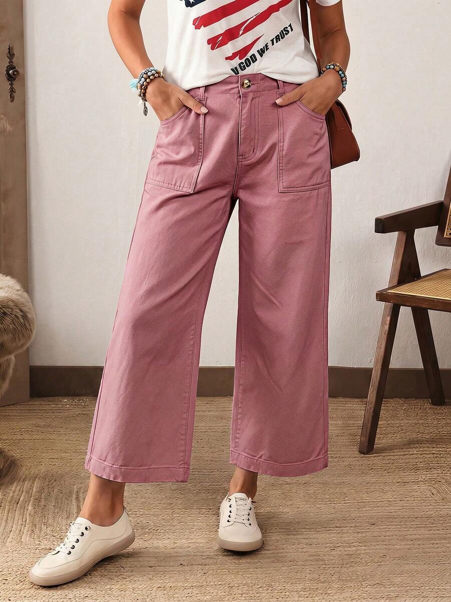 EMERY ROSE Jeans de pierna ancha de unicolor casual y cómodo para tallas grandes - Rosa coral - Ver 1